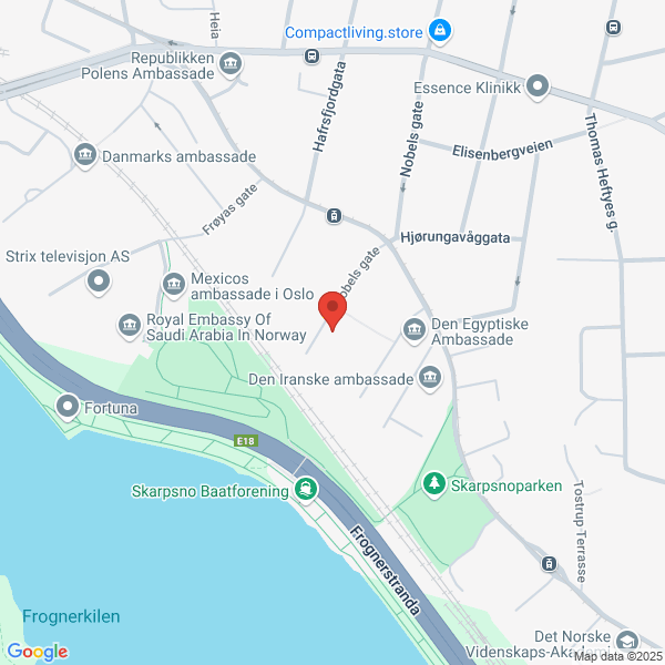 Bilde fra Google Maps, sentrert på adressen