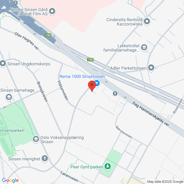 Bilde fra Google Maps, sentrert på adressen