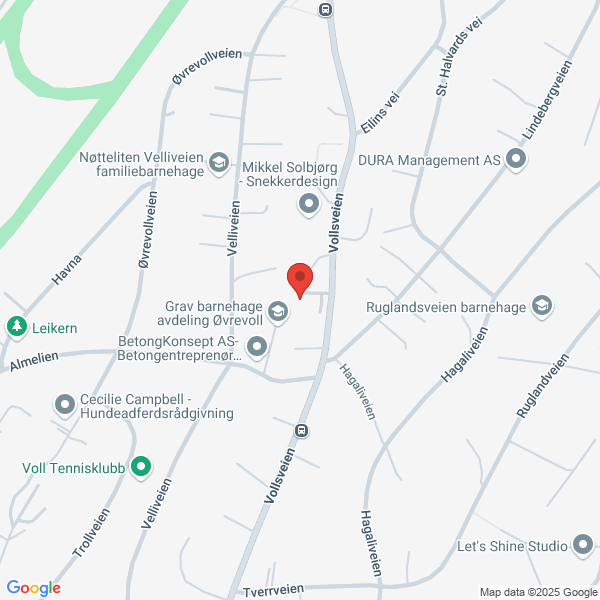 Bilde fra Google Maps, sentrert på adressen