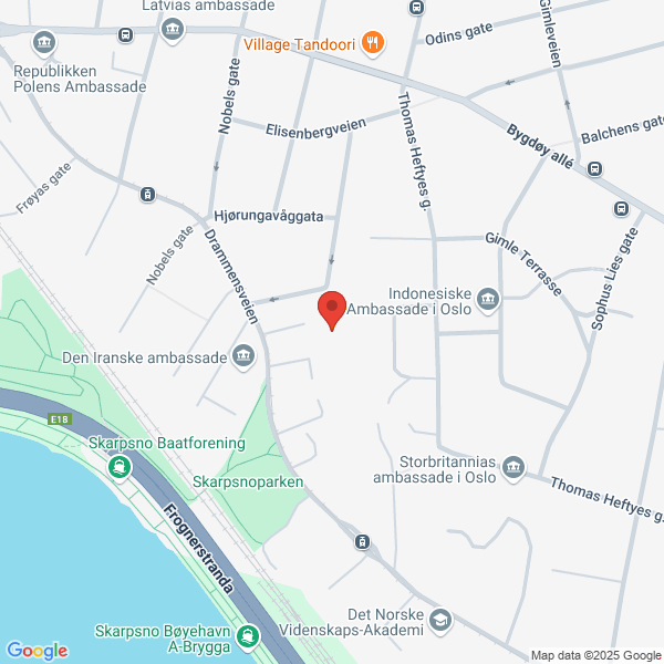 Bilde fra Google Maps, sentrert på adressen