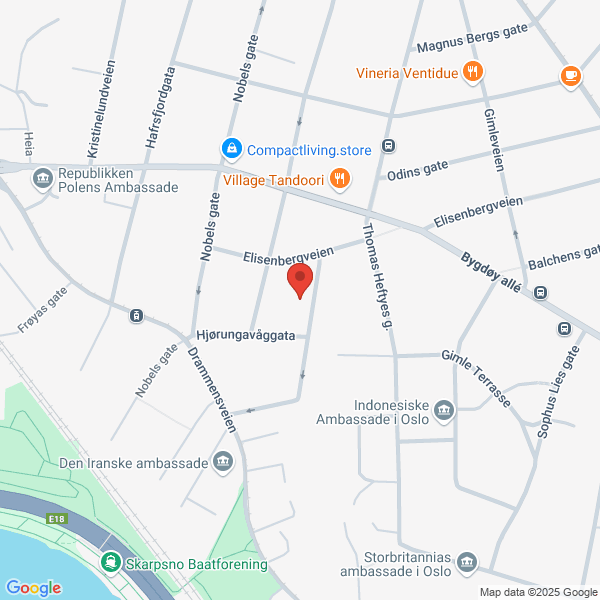 Bilde fra Google Maps, sentrert på adressen