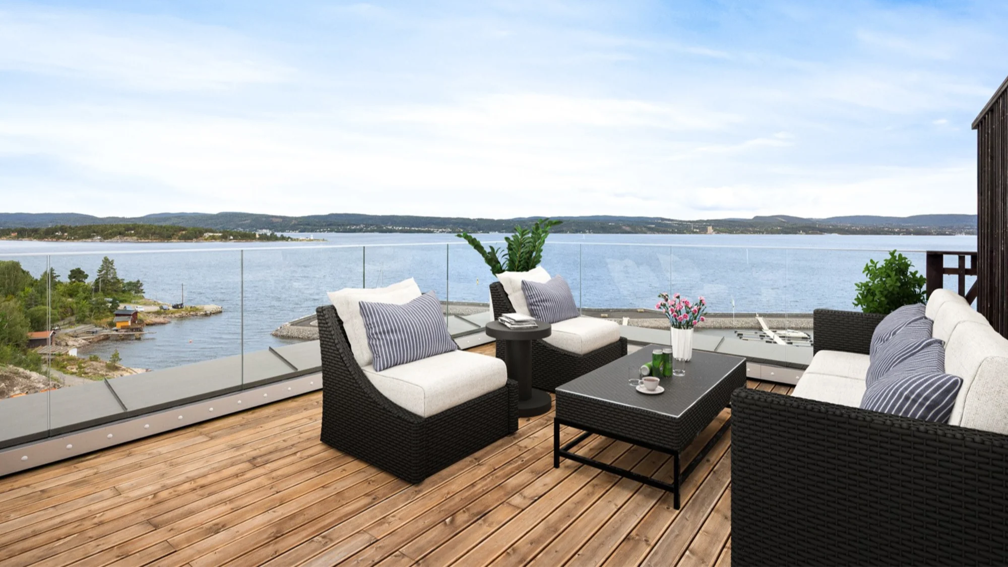 Eksklusiv 3-roms med 54 kvm syd/vestvendt terrasse & fjordutsikt