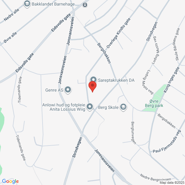 Bilde fra Google Maps, sentrert på adressen