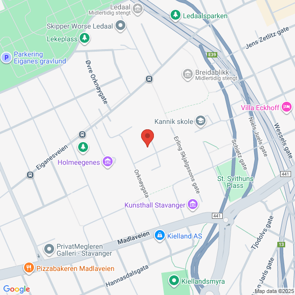 Bilde fra Google Maps, sentrert på adressen