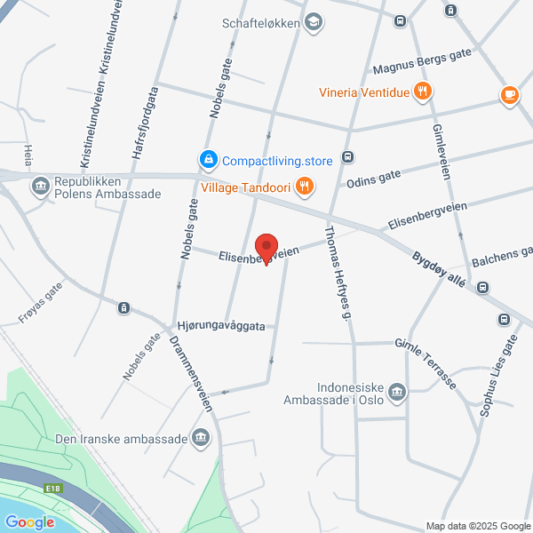 Bilde fra Google Maps, sentrert på adressen