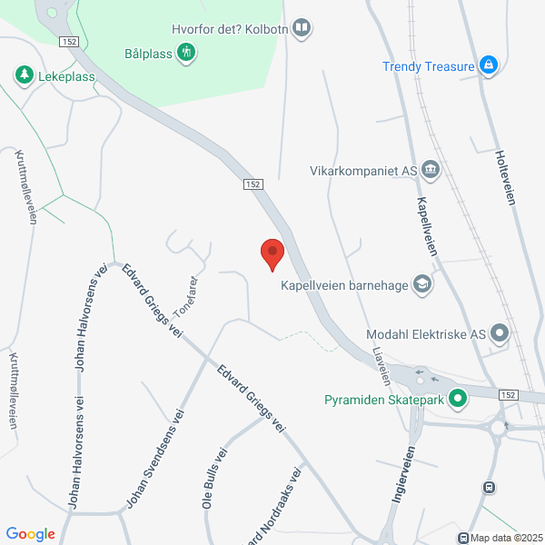 Bilde fra Google Maps, sentrert på adressen