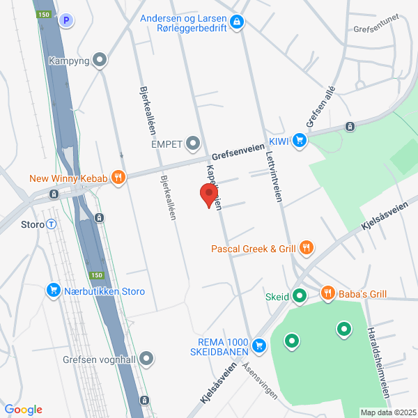 Bilde fra Google Maps, sentrert på adressen