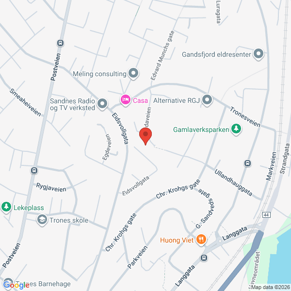 Bilde fra Google Maps, sentrert på adressen