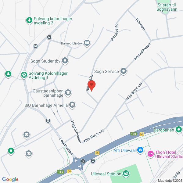 Bilde fra Google Maps, sentrert på adressen