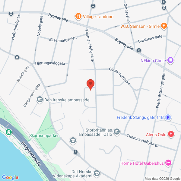 Bilde fra Google Maps, sentrert på adressen