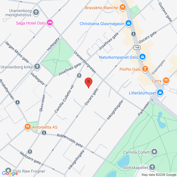 Bilde fra Google Maps, sentrert på adressen