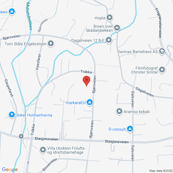 Bilde fra Google Maps, sentrert på adressen