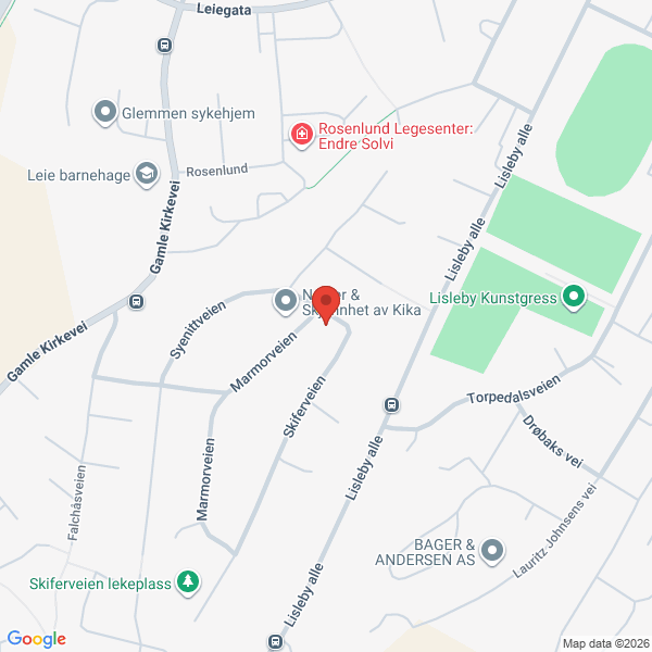 Bilde fra Google Maps, sentrert på adressen