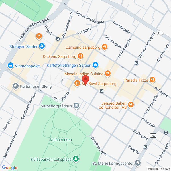 Bilde fra Google Maps, sentrert på adressen