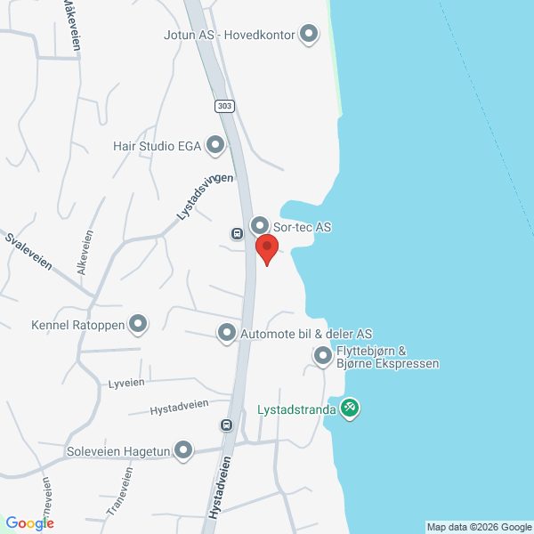 Bilde fra Google Maps, sentrert på adressen