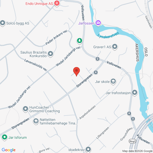 Bilde fra Google Maps, sentrert på adressen