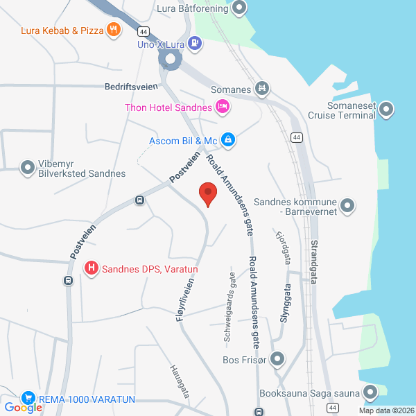 Bilde fra Google Maps, sentrert på adressen