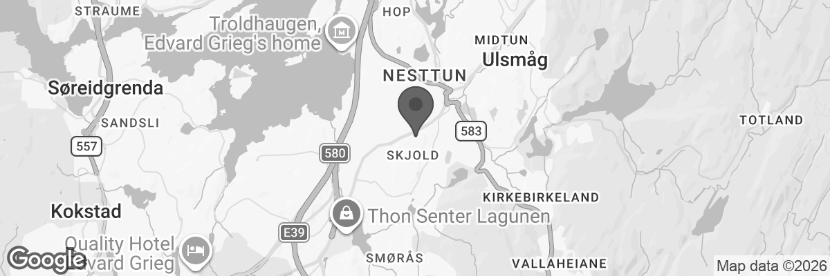 Bilde fra Google Maps, sentrert på adressen