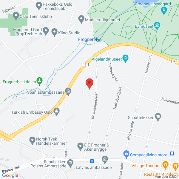Bilde fra Google Maps, sentrert på adressen